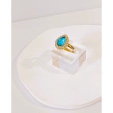 Γυναικείο Ασημένιο επίχρυσο δαχτυλίδι δάκρυ με ζιργκον (SR69)